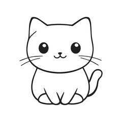 Cute Cartoon Cat Sitting Simple Line Art Kitty Vector Illustration