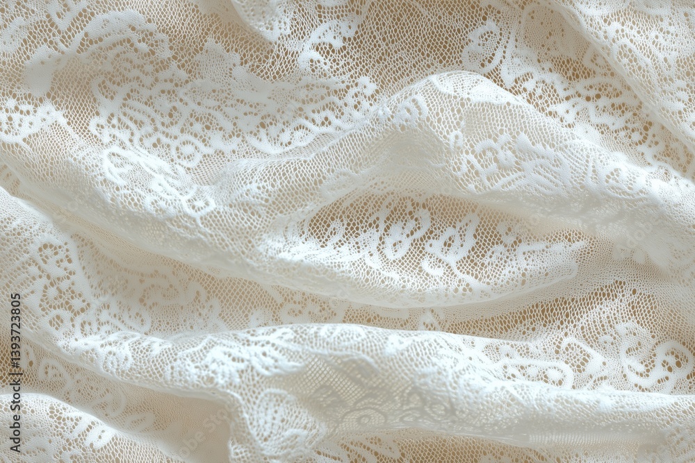 Poster a close-up view of delicate white delicate lace fabric with intricate patterns and textures, showcas