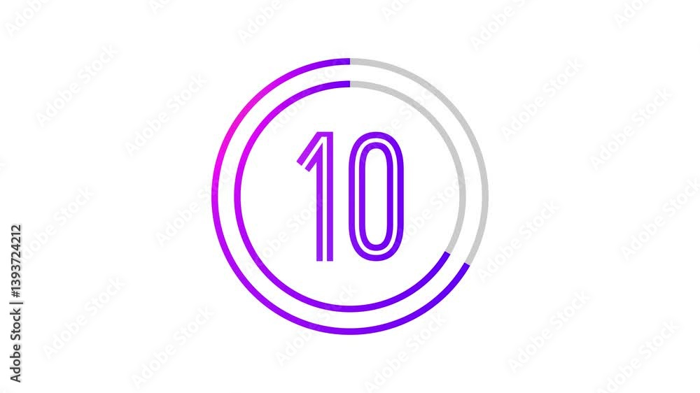 Poster 15-second double ring countdown timer with thin, rounded outline font in purple gradient on white ba
