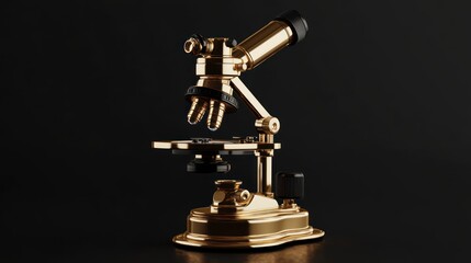 Gold-toned antique microscope on dark background