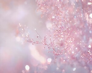 A delicate, dreamy scene featuring soft pink hues with shimmering elements, evoking a sense of tranquility and ethereal beauty.