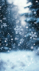 A snowy scene with snowflakes falling from the sky. The snowflakes are scattered all over the image, creating a sense of movement and liveliness