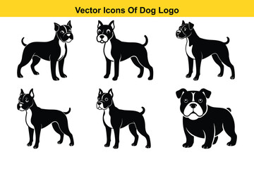 vector, isolated black silhouette of a dog, collection.