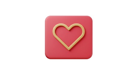 Fototapeta premium Rendering of Heart on Rounded Square Shape Against White Background