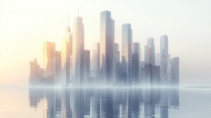 Fototapeta premium Futuristic Cityscape: A Modern Metropolis Emerging from the Mist