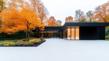 Modern House Exterior with Autumnal Landscape