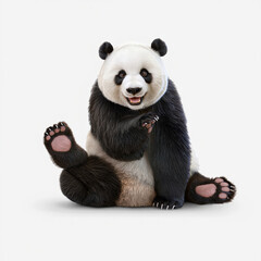 Playful Panda Animation Standing on Seamless White Surface