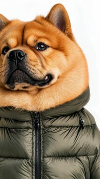 Chow Chow wearing jacket, white isolate background