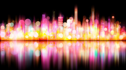 Obraz premium City Lights Symphony: A vibrant cityscape shimmers in a dazzling display of color and light, creating an abstract and mesmerizing spectacle across the night sky.