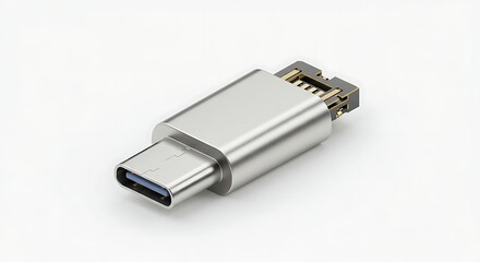 Silver Usb Type C Adapter Close-up on White Background for Connection