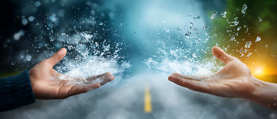 Fototapeta premium Dynamic water splash interaction urban street photography scenic environment close-up viewpoint conceptual art