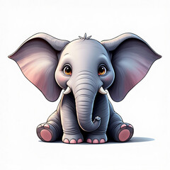 Minimalist Illustration of Elephant with Large Ears on White