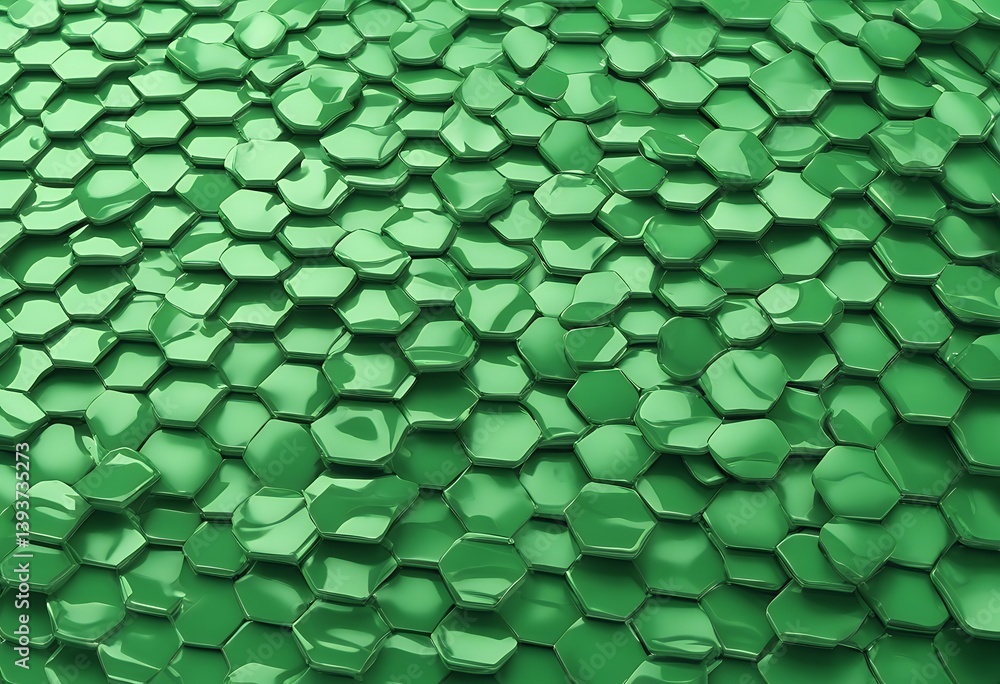 Poster polished tiles arranged create futuristic wall 3d green background formed from fish scale blocks 3d 
