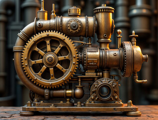 Fototapeta premium Elaborate Steampunk Machine with Gears and Brass Elements