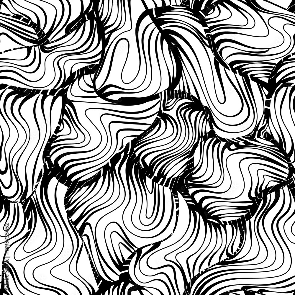 Poster seamless pattern with black linear waves. design for backdrops and colouring book with sea, rivers o