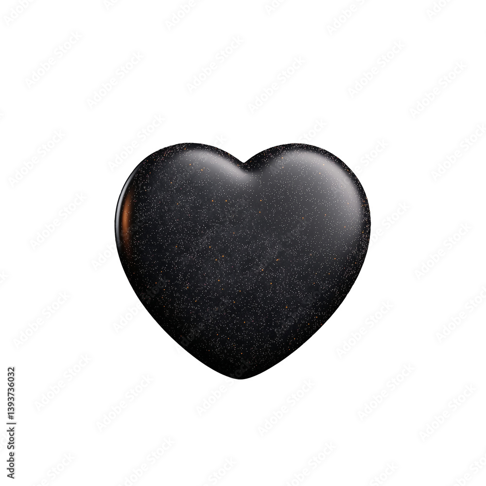 Poster glossy black heart shape with sparkling texture on transparent background