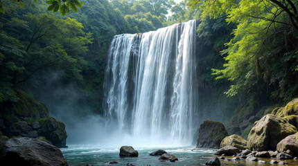 Naklejka premium Majestic Waterfall in Tropical Forest