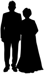 フォーマルな衣装を着た老夫婦のシルエット