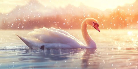 Fototapeta premium Majestic Swan at Sunrise Serene Water Reflection