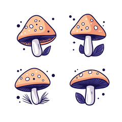 Cute Mushrooms with Spots and Grass Elements