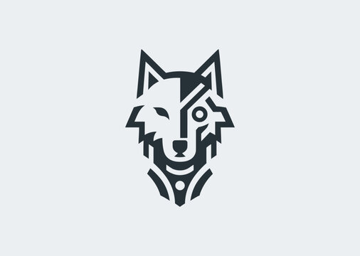 Half-robot wolf logo with tech-meets-wild design