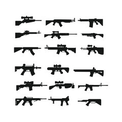 Assault Rifles and Military Guns in Black Silhouette Style