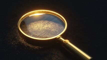Golden magnifying glass over digital data