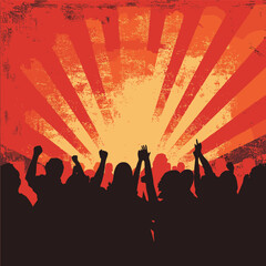 Crowd Cheering at Event with Radiant Sunburst