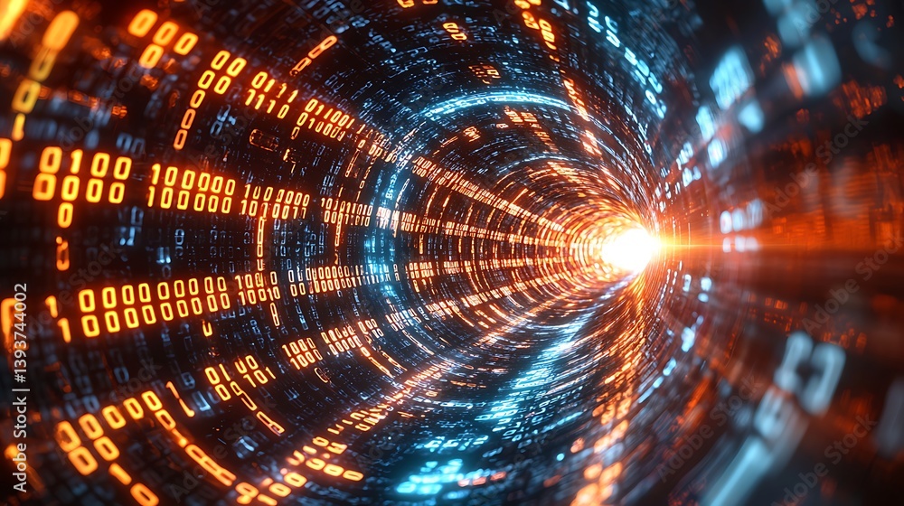 Poster digital tunnel of binary code