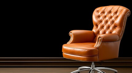 Fototapeta premium Tan Leather Tufted Office Chair on Dark Wood Floor