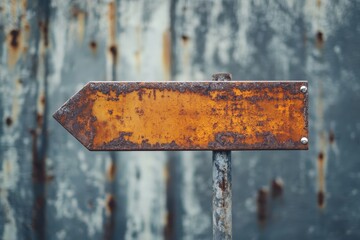 A weathered metal direction sign showing an obvious left indication