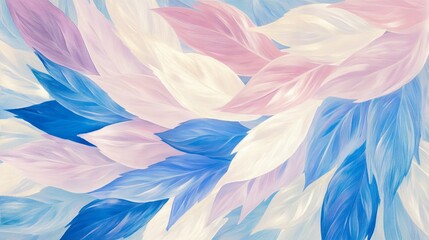 Fototapeta premium Soft pastel leaves form a gentle swirl. Blues, pinks, and whites create a soothing scene