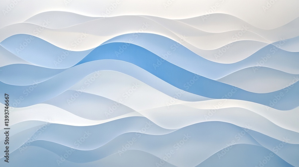 Wall mural soft waves in light blue and white create a gentle, flowing abstract pattern