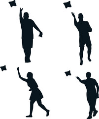 Cornhole Player Silhouette and flying beanbag Illustration Vector