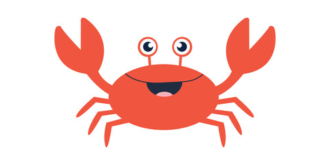 cute crab cartoon illustration, summer beach animal clipart, funny red crab vector design