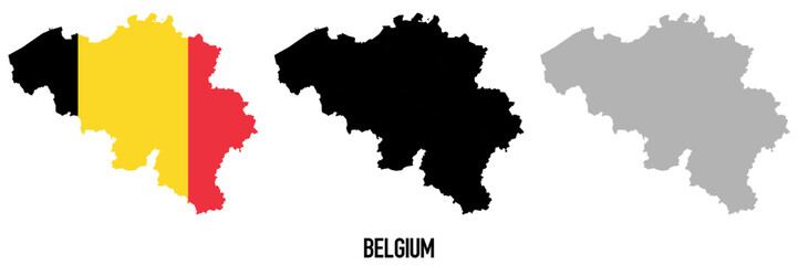 Belgium flag and map shape black and gray color.
