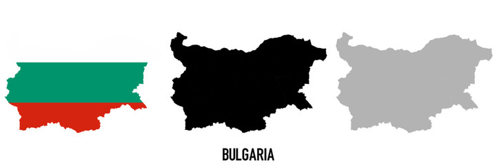 Bulgaria flag and map shape black and gray color.