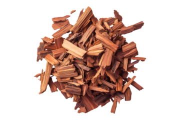 Pile of aromatic sandalwood chips isolated on transparent background