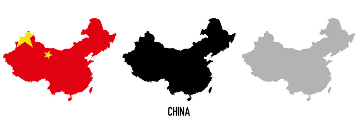 China flag and map shape black and gray color.