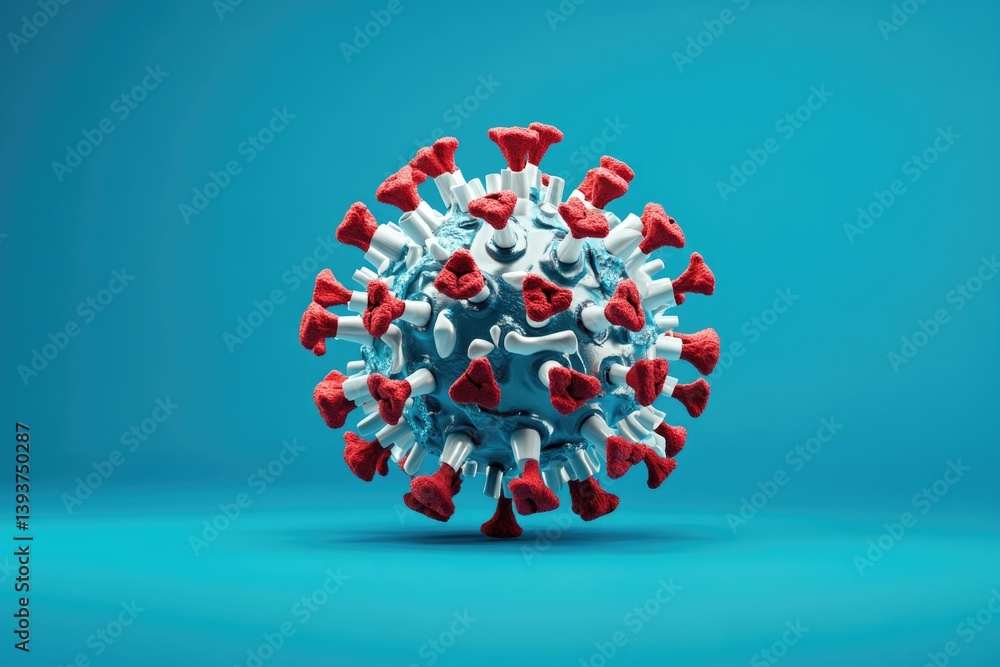 Poster 3d rendering of a coronavirus particle, illustrating its structure and potential for infection.
