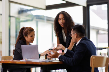 Financial Business analyze the graph of the company's performance to create profits and growth, Market research reports and income statistics, Financial and Accounting meeting concept.	