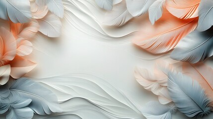 there are many white and orange feathers on a white background