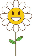 Groovy flower cartoon retro vintage isolated Hippie, peace vector illustration