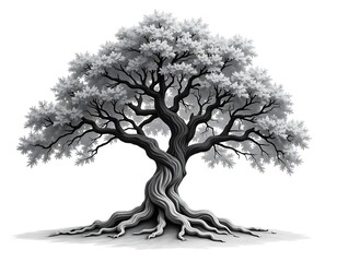 pencil sketch art depicting nature's beauty, intricate pencil sketch of a majestic tree with twisted trunk and detailed foliage