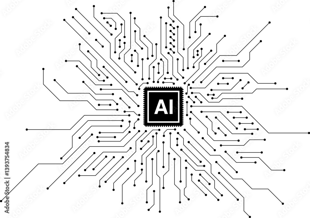 Fototapete futuristic chipset processor circuit board digital transformation technology. artificial intelligenc