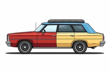 Retro Cartoon SUV Illustration: Nostalgic Vehicle Art for Classic Road Trip Adventure