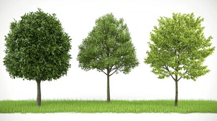 Obraz premium Three trees on grass, graphic elements, nature scene, digital illustration