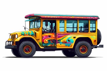 Explore Vibrant Urban Art with a Vintage Jeepney: Colorful Vehicle and Cultural Icon of Creative Public Transport