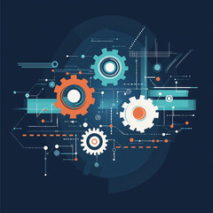 Obraz premium Digital Transformation with Gears and Circuit Elements