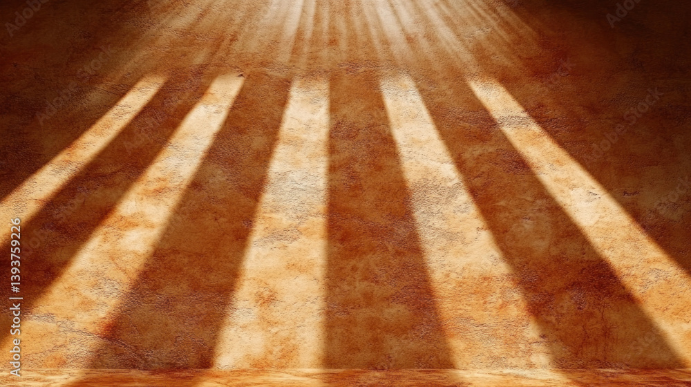 Aufkleber a room with a tan floor and a wall with a shadow on it. the shadows are long and dark, creating a mo